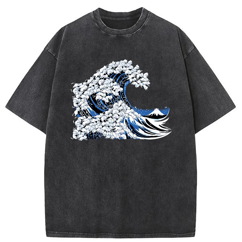 Tokyo-Tiger Japanese Cat Wave Washed T-Shirt