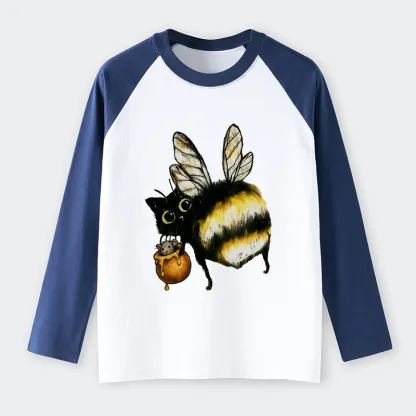 Tokyo-Tiger Cute Catbee Butt Raglan Long Sleeve T-shirt