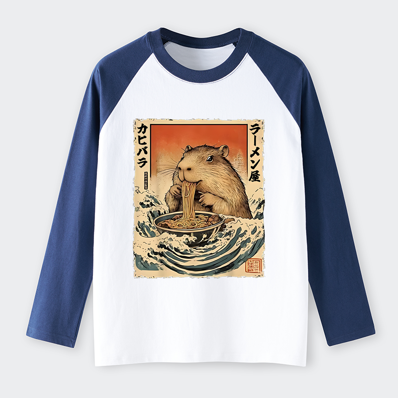 Tokyo-Tiger Hamster Eating Ramen Raglan Long Sleeve T-shirt