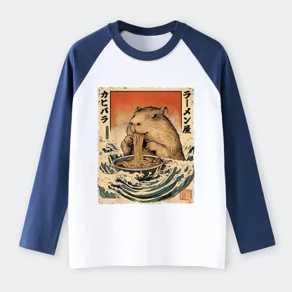 Tokyo-Tiger Hamster Eating Ramen Raglan Long Sleeve T-shirt