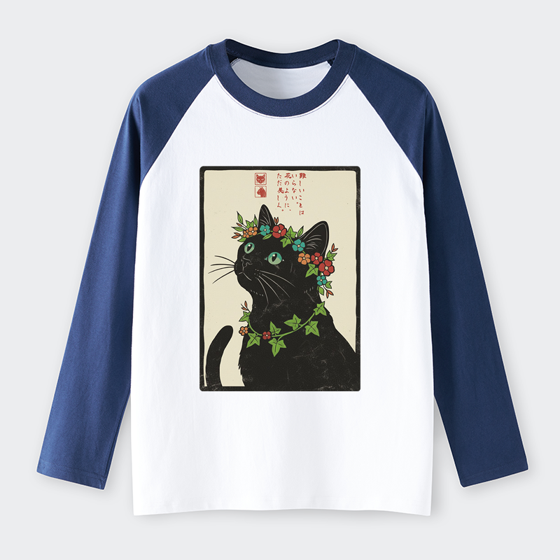 Tokyo-Tiger The Flower-Crowned Cat Raglan Long Sleeve T-shirt
