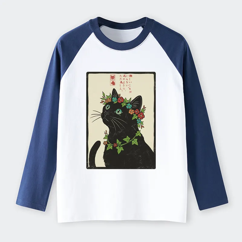 Tokyo-Tiger The Flower-Crowned Cat Raglan Long Sleeve T-shirt