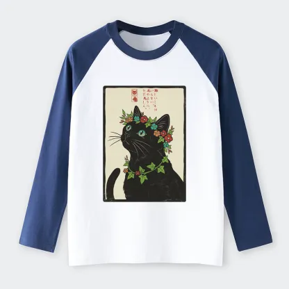 Tokyo-Tiger The Flower-Crowned Cat Raglan Long Sleeve T-shirt