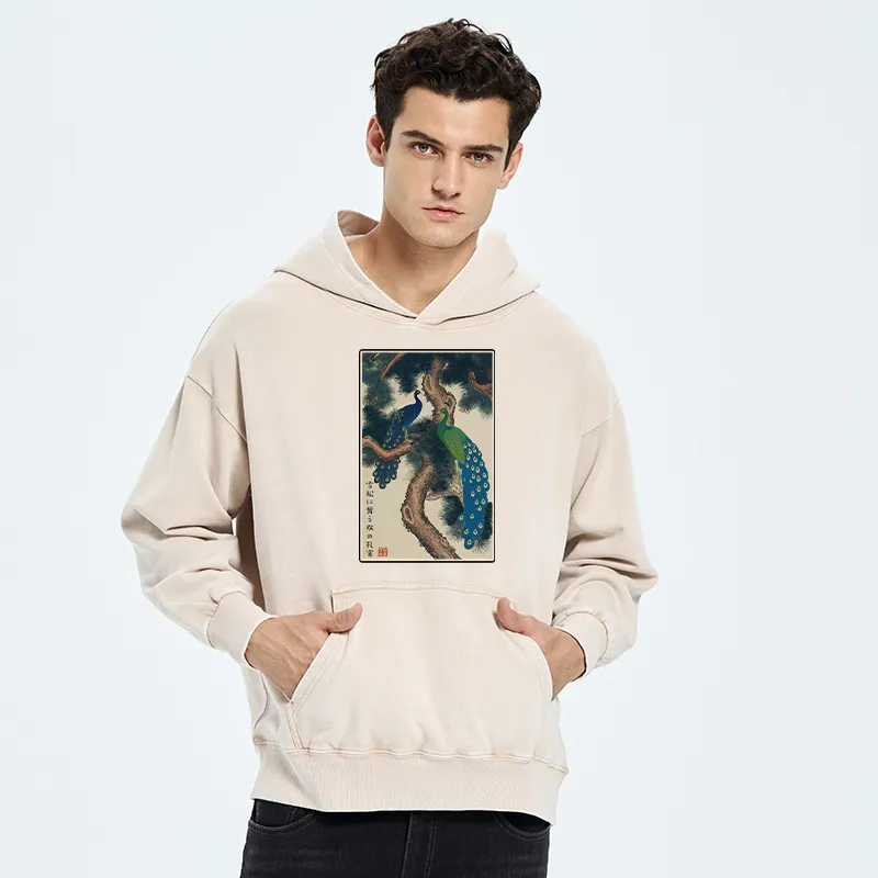 Tokyo-Tiger Peacocks in Snowy Pines Washed Hoodie