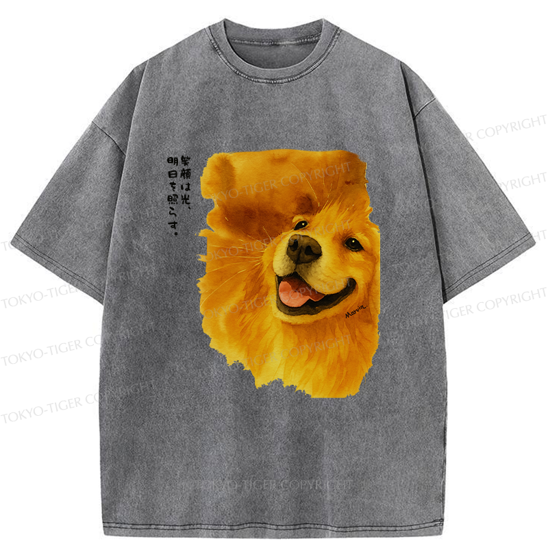 Tokyo-Tiger Smiling Golden Retriever Washed T-Shirt