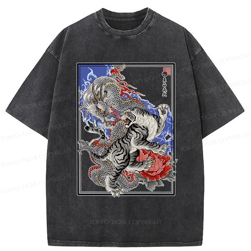 Tokyo-Tiger Dragon And Tiger Washed T-Shirt
