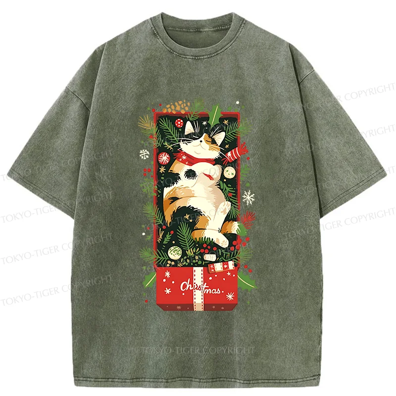 Tokyo-Tiger Christmas Gift Cat Washed T-Shirt
