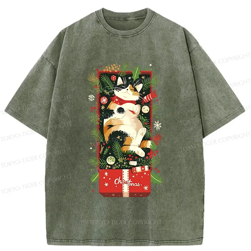 Tokyo-Tiger Christmas Gift Cat Washed T-Shirt