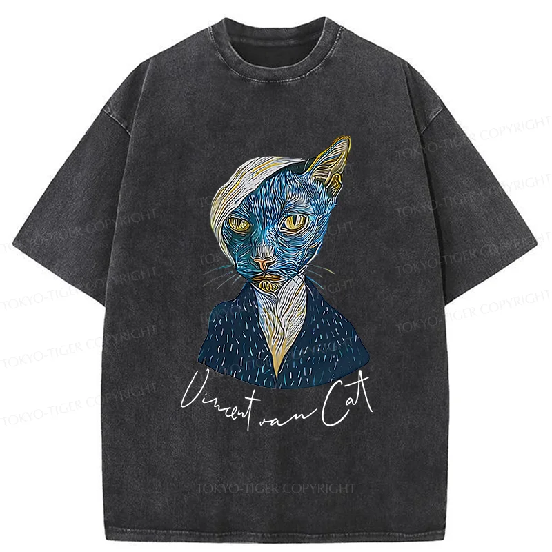 Tokyo-Tiger Van Gogh's Self-portrait Cat Washed T-Shirt