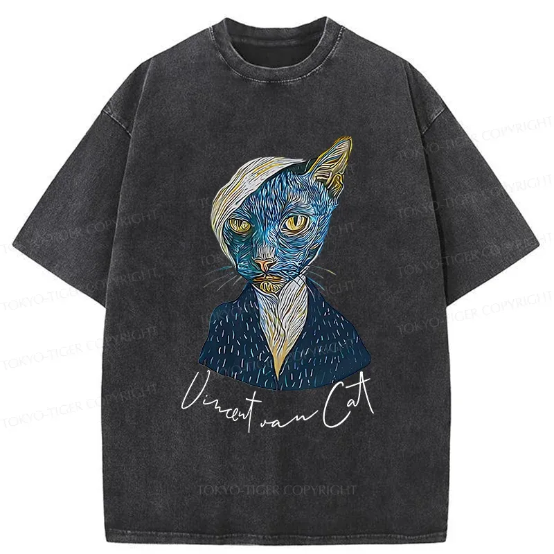 Tokyo-Tiger Van Gogh's Self-portrait Cat Washed T-Shirt