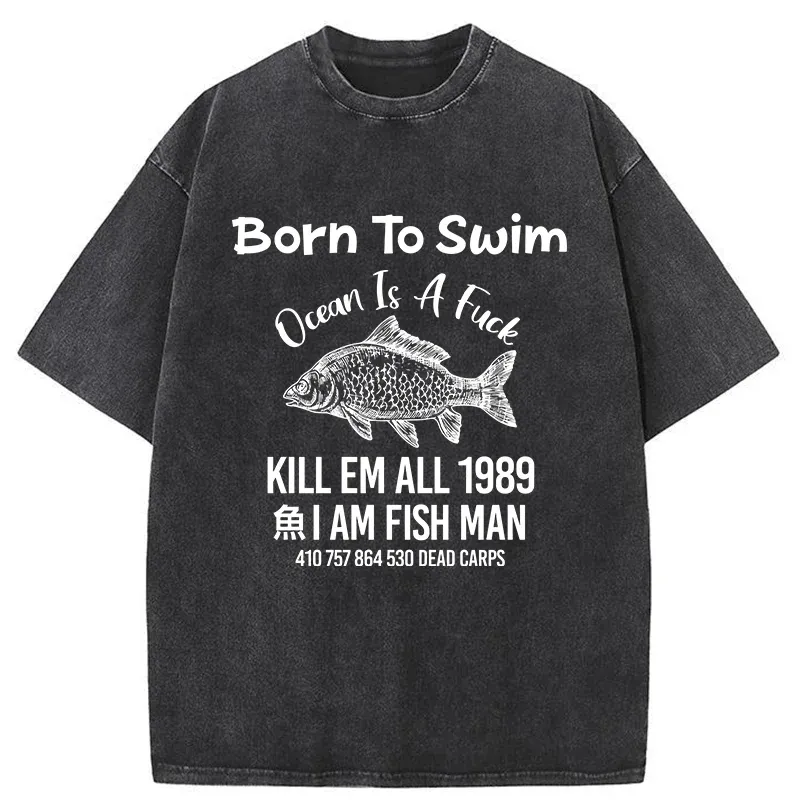 Tokyo-Tiger Born To Swim Funny Washed T-Shirt