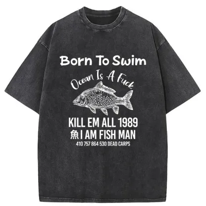 Tokyo-Tiger Born To Swim Funny Washed T-Shirt
