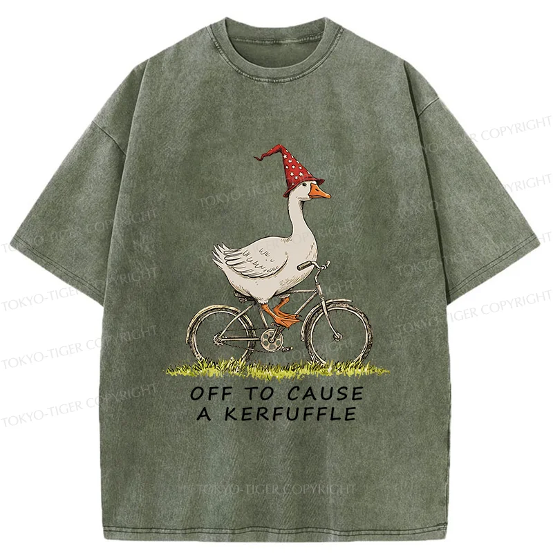 Tokyo-Tiger Stupid Goose Riding A Bicycle Washed T-Shirt
