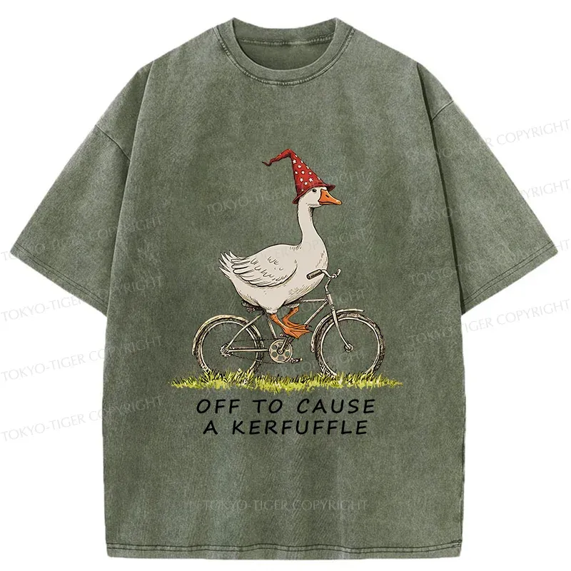 Tokyo-Tiger Stupid Goose Riding A Bicycle Washed T-Shirt