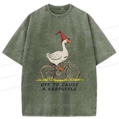 Tokyo-Tiger Stupid Goose Riding A Bicycle Washed T-Shirt