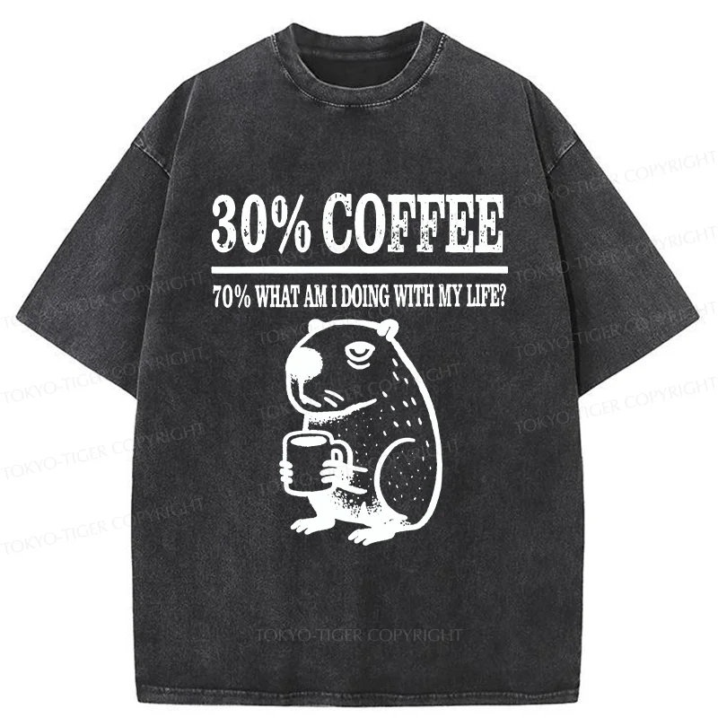 Tokyo-Tiger Capybara Drinking Coffee Washed T-Shirt