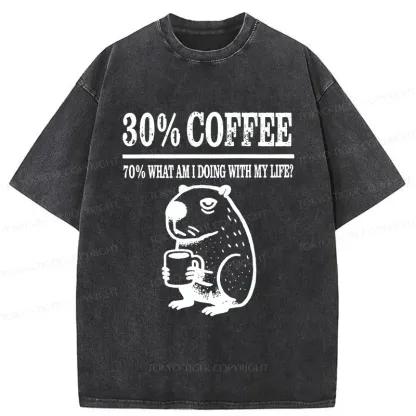 Tokyo-Tiger Capybara Drinking Coffee Washed T-Shirt