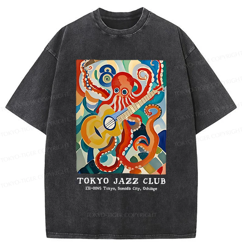 Tokyo-Tiger Japanese Octopus Playing Guitar Washed T-Shirt