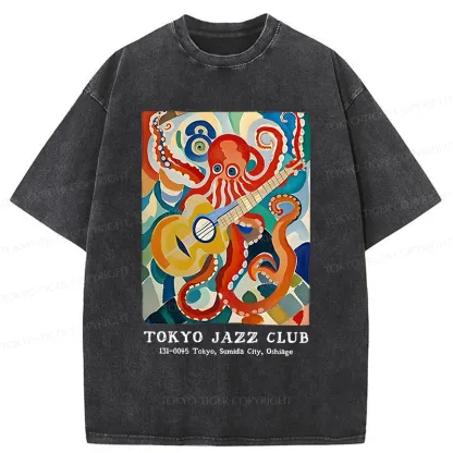 Tokyo-Tiger Japanese Octopus Playing Guitar Washed T-Shirt