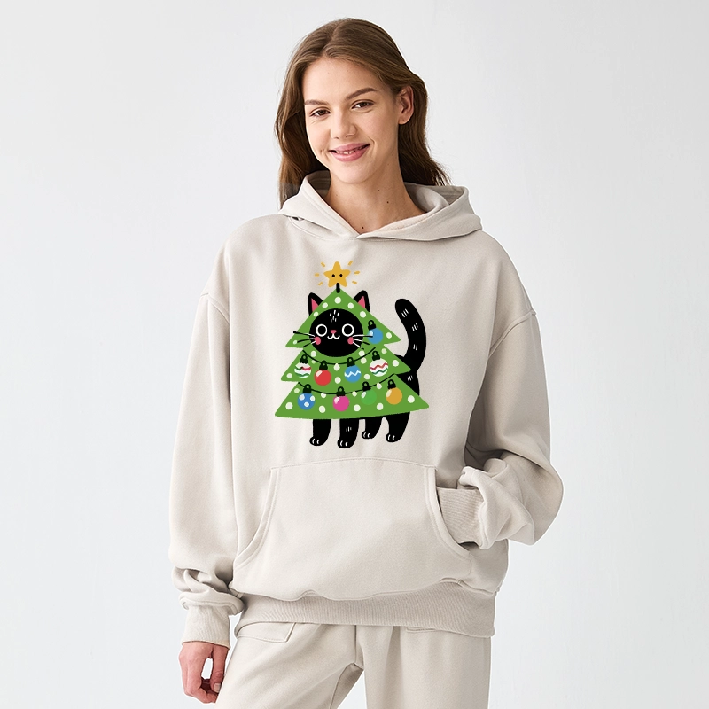 Tokyo-Tiger Christmas Tree Cat Aldult Fleece Hoodie