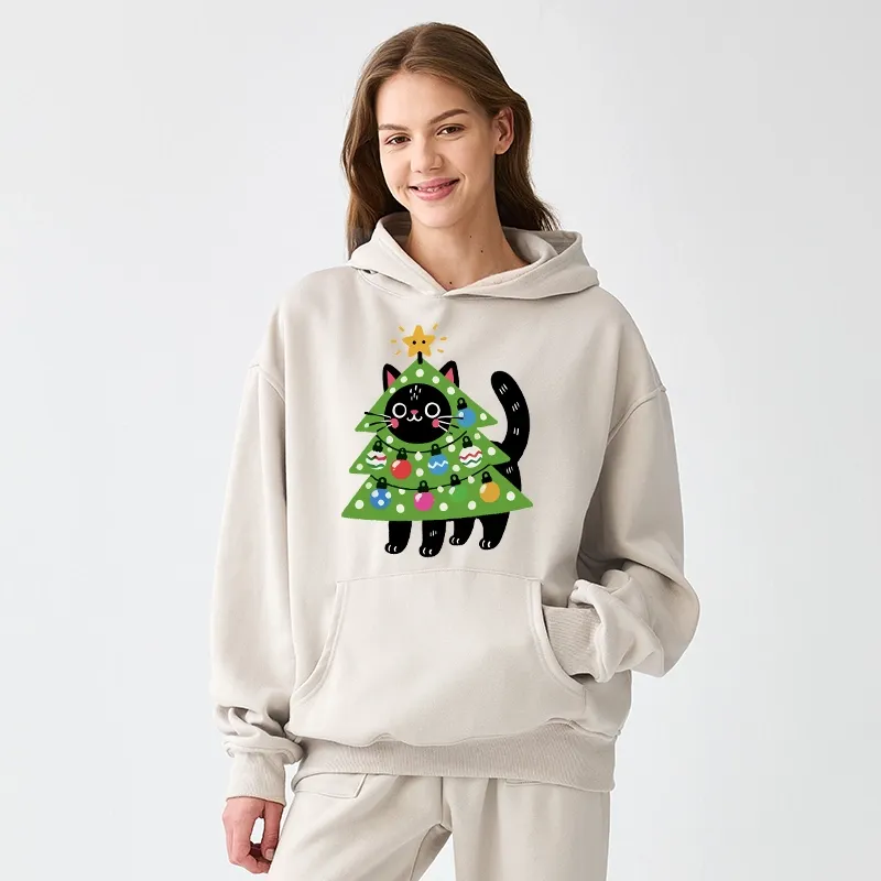 Tokyo-Tiger Christmas Tree Cat Aldult Fleece Hoodie