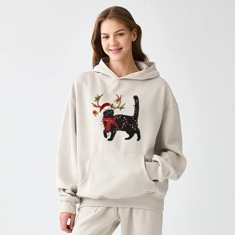 Tokyo-Tiger Christmas Black Cat Aldult Fleece Hoodie