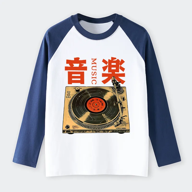 Tokyo-Tiger Retro Music Record Player Raglan Long Sleeve T-shirt