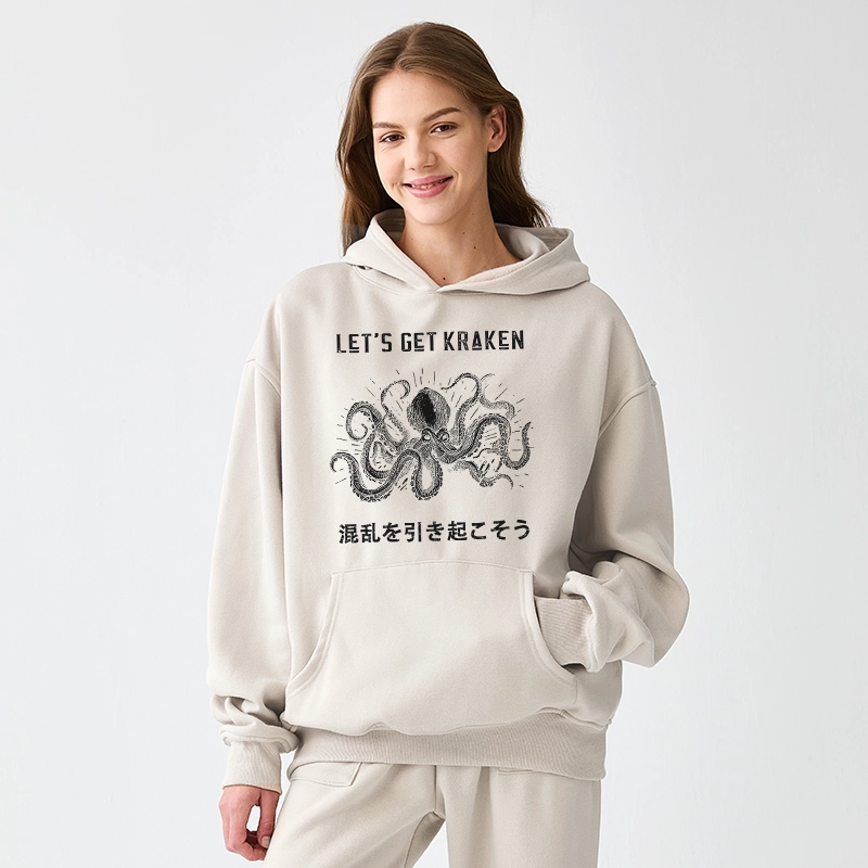 Tokyo-Tiger Funny Octopus：Let’s Get Kraken Aldult Fleece Hoodie