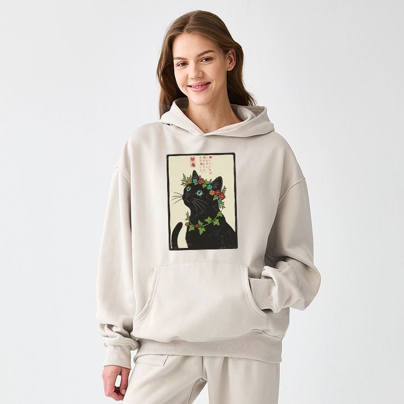 Tokyo-Tiger The Flower-Crowned Cat Aldult Fleece Hoodie