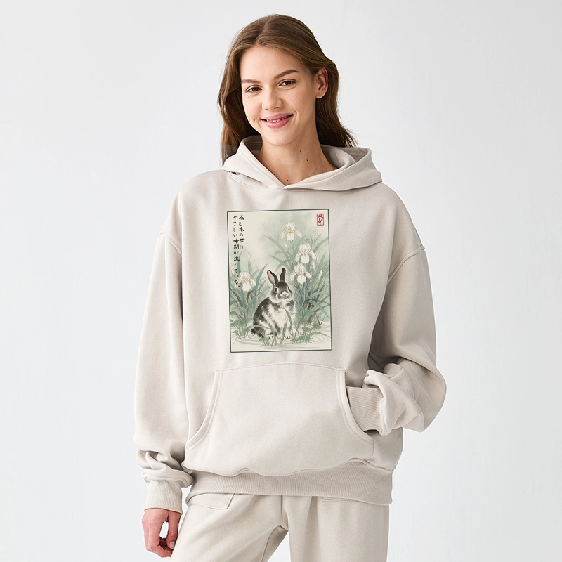 Tokyo-Tiger Little Rabbit Beneath the Blooming Irises Aldult Fleece Hoodie