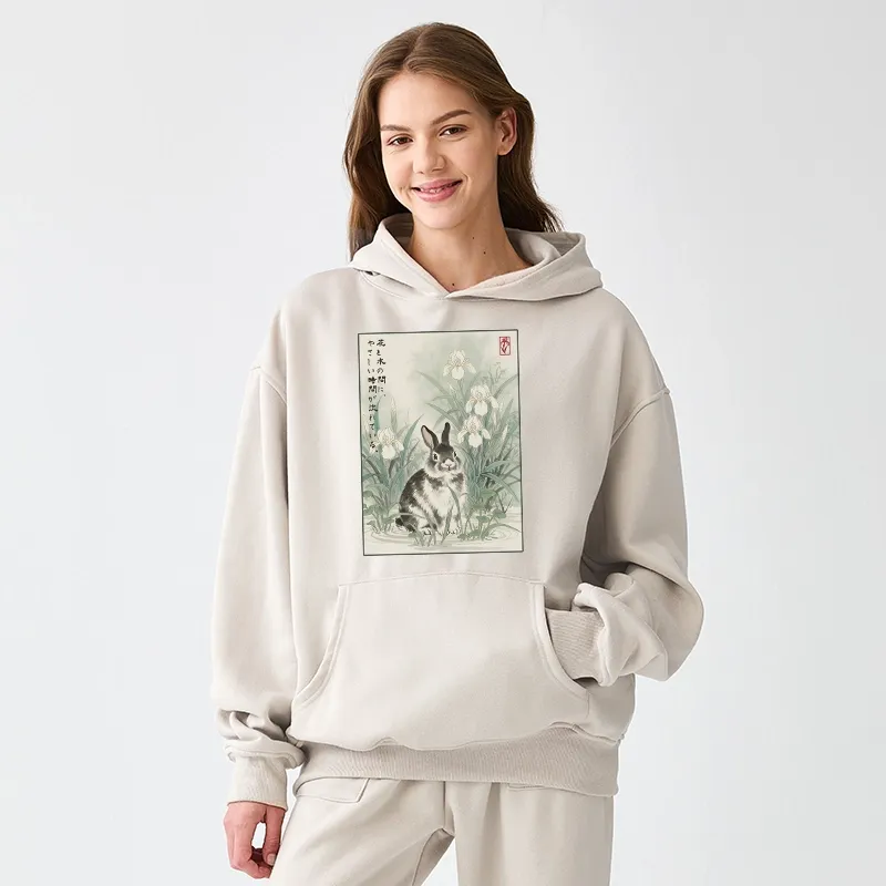 Tokyo-Tiger Little Rabbit Beneath the Blooming Irises Aldult Fleece Hoodie
