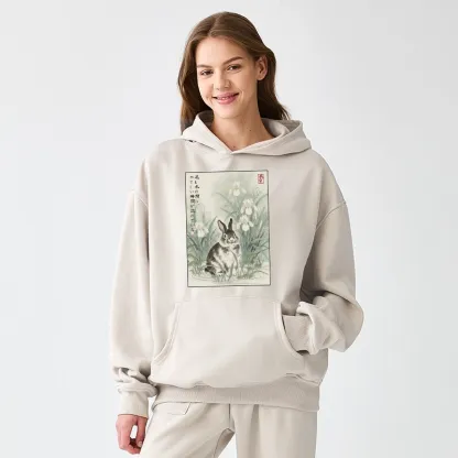 Tokyo-Tiger Little Rabbit Beneath the Blooming Irises Aldult Fleece Hoodie