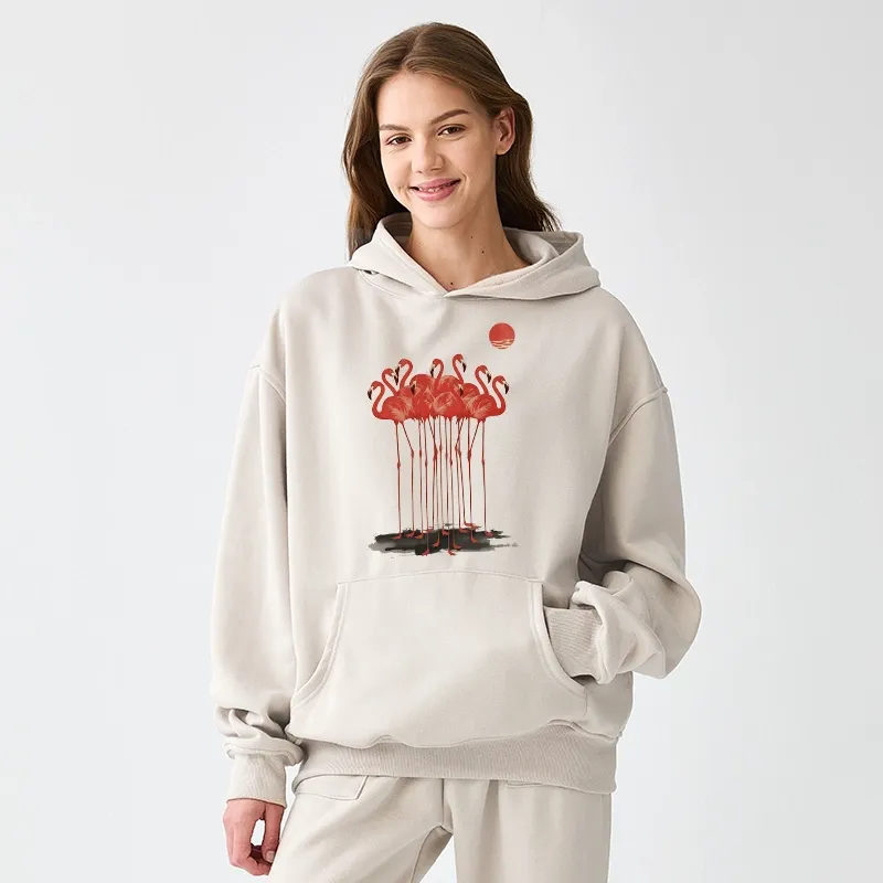 Tokyo-Tiger Flamingos at Dusk Aldult Fleece Hoodie