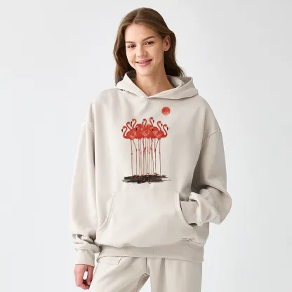 Tokyo-Tiger Flamingos at Dusk Aldult Fleece Hoodie