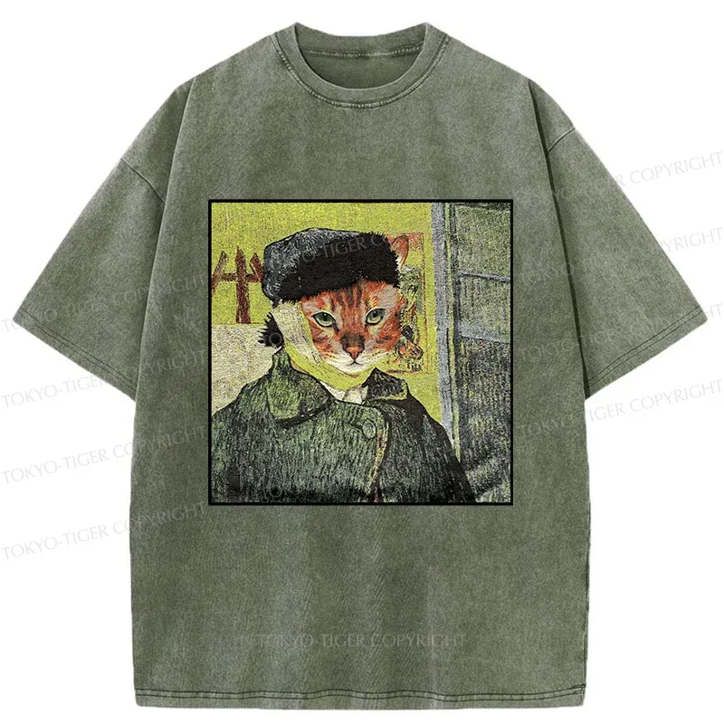 Tokyo-Tiger Van Gogh's Self-portrait Cat Washed T-Shirt