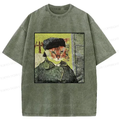 Tokyo-Tiger Van Gogh's Self-portrait Cat Washed T-Shirt