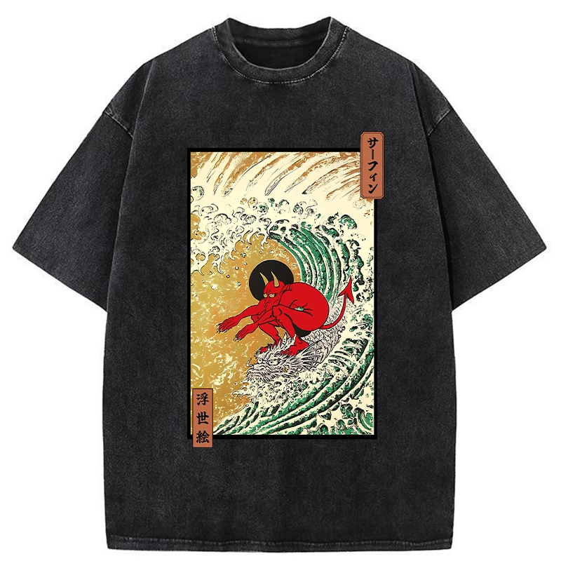 【YOURNUS】Flame Washed Half T-shirt Tokyo-Tiger Surfing Demon Washed T-Shirt Sale – tokyo-tiger