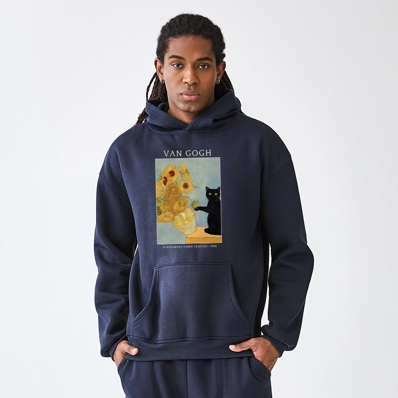 Tokyo-Tiger Black Cat With Sunflowers Aldult Fleece Hoodie