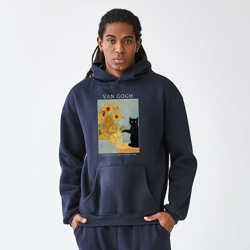 Tokyo-Tiger Black Cat With Sunflowers Aldult Fleece Hoodie