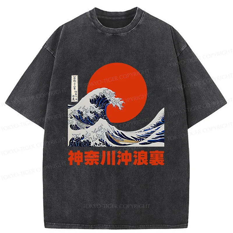 Tokyo-Tiger The Great Wave Off Kanagawa Washed T-Shirt