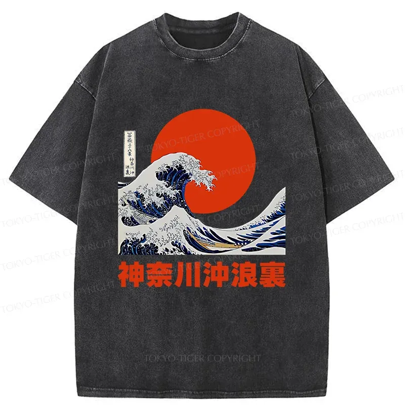 Tokyo-Tiger The Great Wave Off Kanagawa Washed T-Shirt