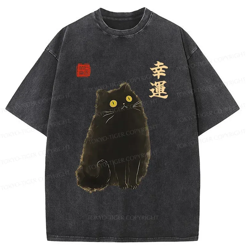 Tokyo-Tiger Lucky Black Cat Washed T-Shirt