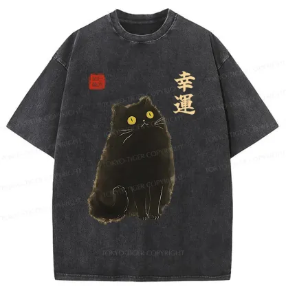 Tokyo-Tiger Lucky Black Cat Washed T-Shirt