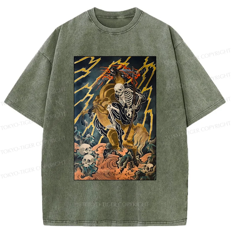 Tokyo-Tiger Ukiyo-e Death God Washed T-Shirt