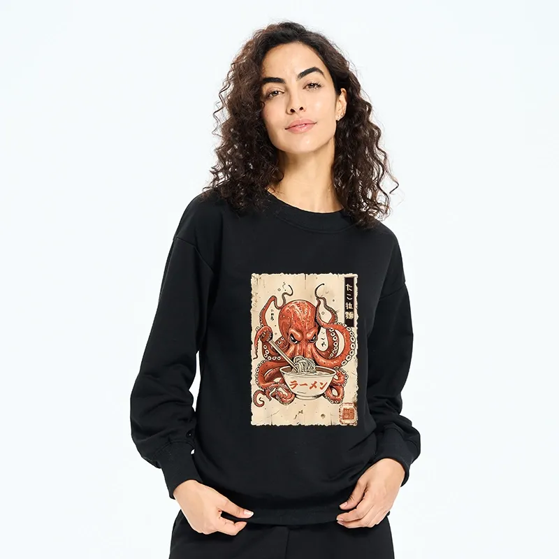 Tokyo-Tiger Retro Octopus Eating Ramen Classic Sweatshirt