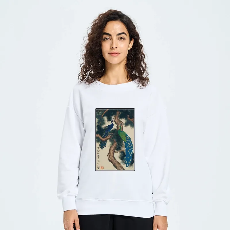 Tokyo-Tiger Peacocks in Snowy Pines Classic Sweatshirt