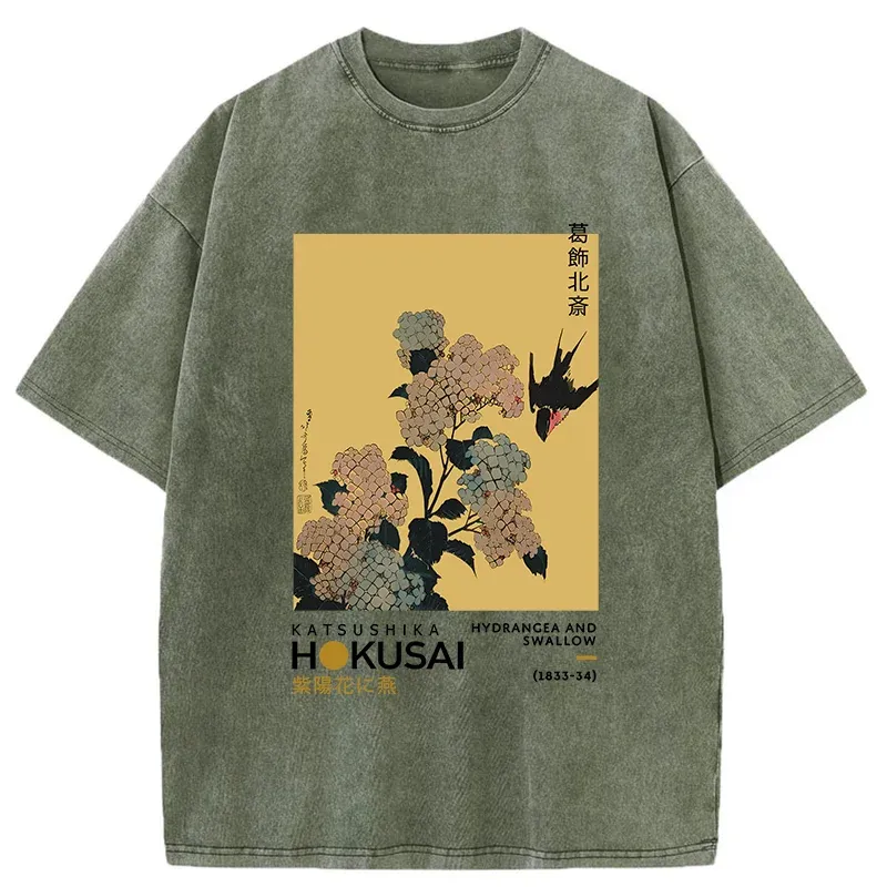 Tokyo-Tiger Japanese Traditional Flowers Washed T-Shirt