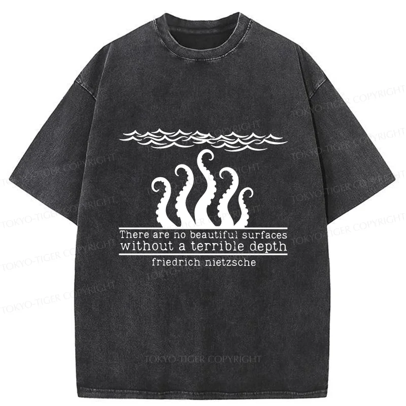 Tokyo-Tiger Mysterious Octopus Monster Washed T-Shirt