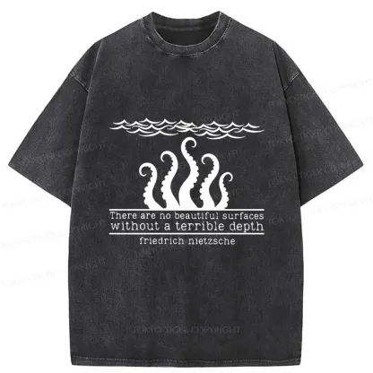 Tokyo-Tiger Mysterious Octopus Monster Washed T-Shirt