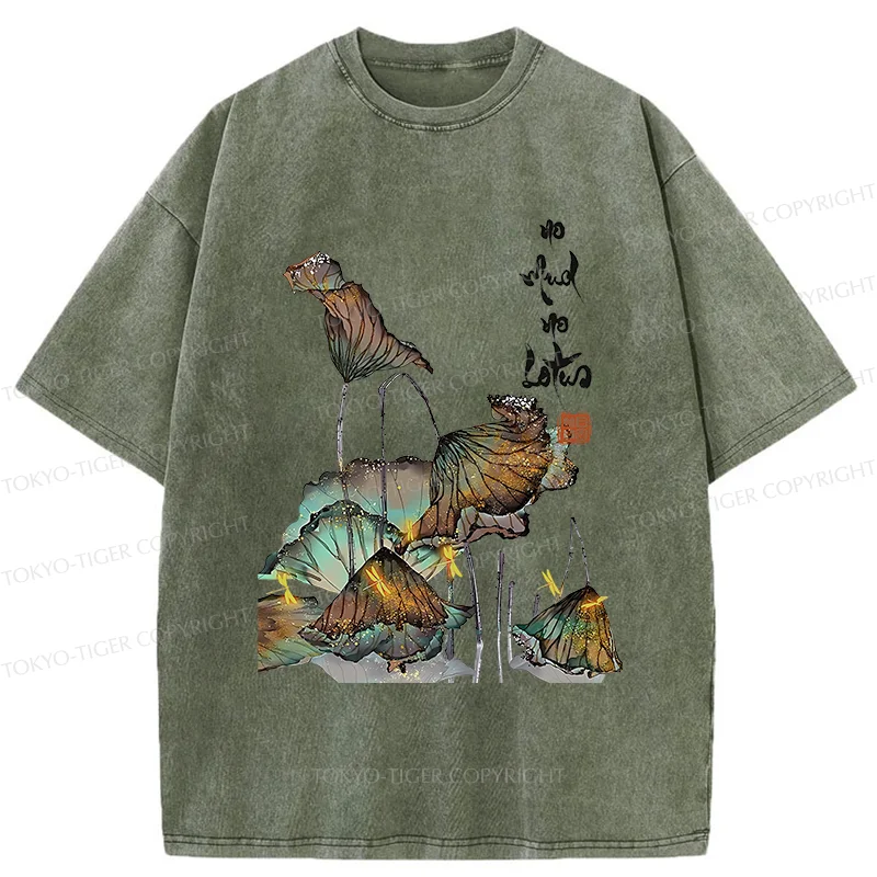 Tokyo-Tiger Zen Sayings No Mud No Lotus Washed T-Shirt